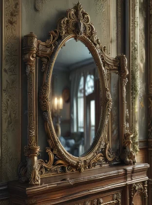 Mirror, Victorian style, utterly detailed, shiny, realistic, defined ornaments, , hd, 8k