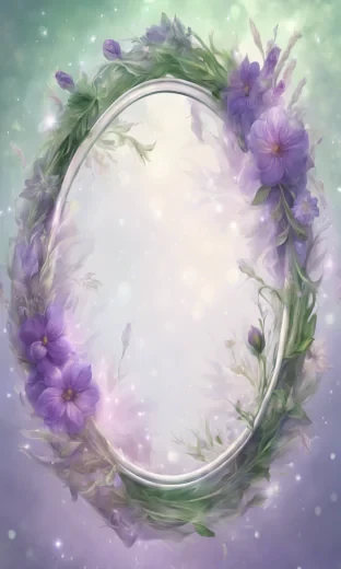 frame of flowers, oval, lavender and green flowers, magnificent, ultra realistic, highest resolution, detailed, harmonious