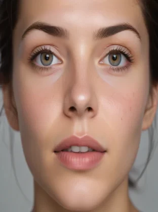 Generate a high-definition portrait image focusing on a person's expressions, features, and emotions in a close-up shot. The background should be neutral to emphasize the subject's presence. Aim to capture the depth and personality of the individual, highlighting realistic skin texture and tone. The composition should be well-balined, creating a captivating and intimate portrayal that draws the viewer into the subtle nuances of the subject's emotional state
