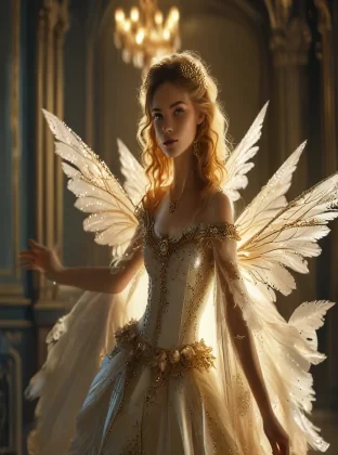 female fashion model, faerietale couture, styled in D&G, dynamic light