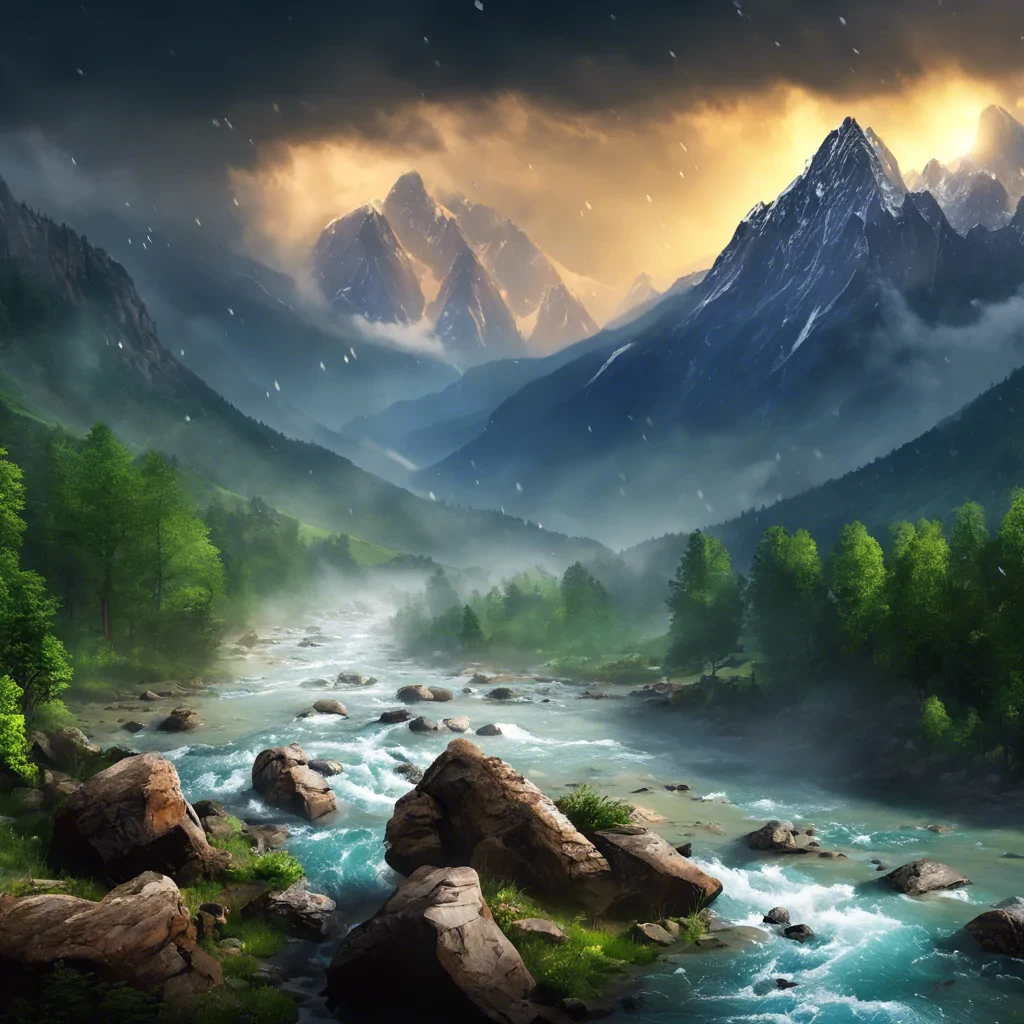 Mountain, rain, river, 8k, HD